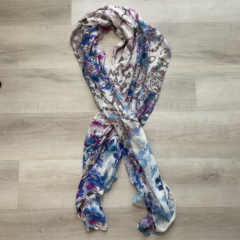 Womens Rectangle Scarf Floral Geometric Pattern Multicolor 76x42